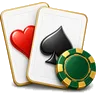 Ícone de blackjack com cartas de jogar e uma ficha de casino