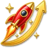 Ícone de crash games com um foguetão a subir numa curva dourada